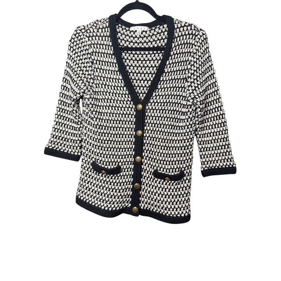 CAbi Style Coco Black/White Crochet Knit Cardigan Sweater V-Neck Women Size M - Picture 1 of 5